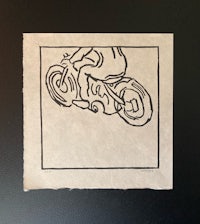 a drawing of a person riding a motorcycle