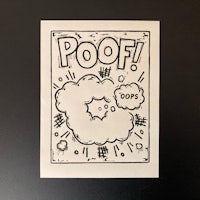 a drawing with the word poof on it