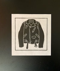 a black and white drawing of a leather jacket